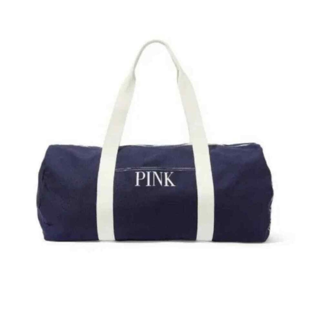 VS PINK Navy Duffle Bag White Outline Logo Exterior Pocket NWT